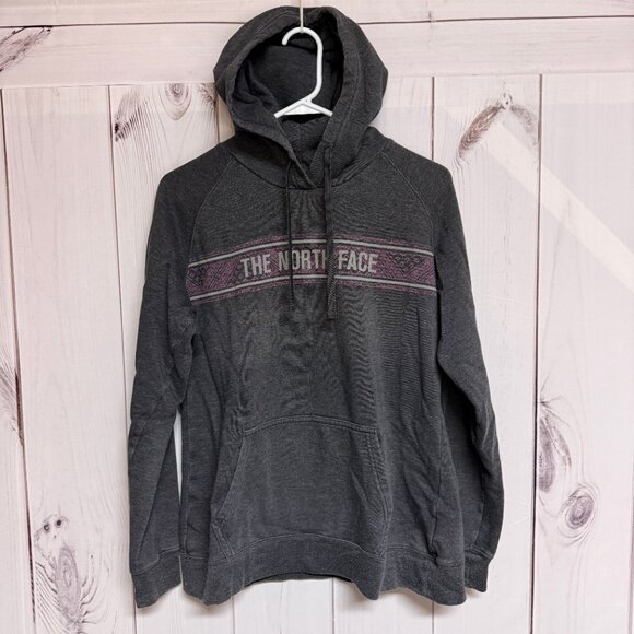 The North Face Logo Stripe Hoodie Women’s Large Charcoal Gray GUC - Picture 3 of 10